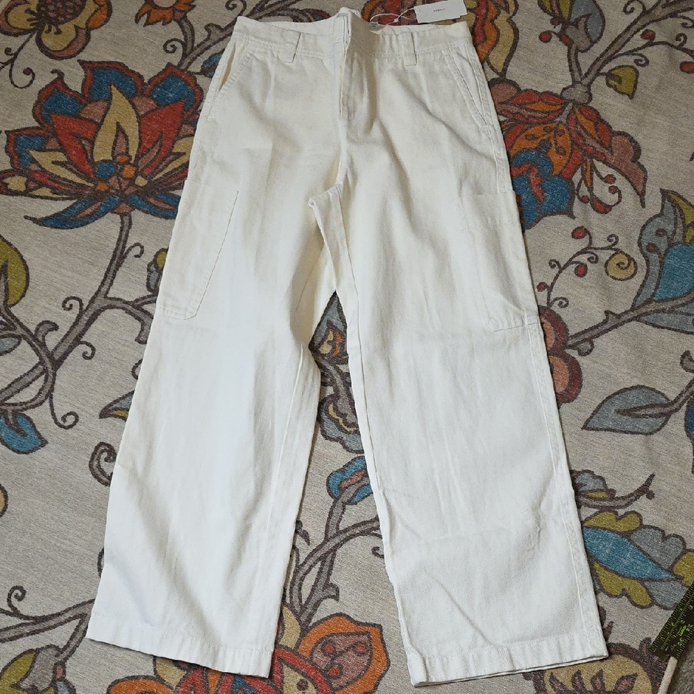 Vince Women's Off White Wide Leg Pockets Jeans 14 Long Inseam